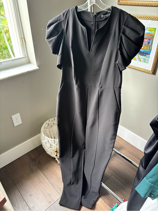 New York & Company Pants - Elegant Black Jumpsuit with Puff Sleeves
